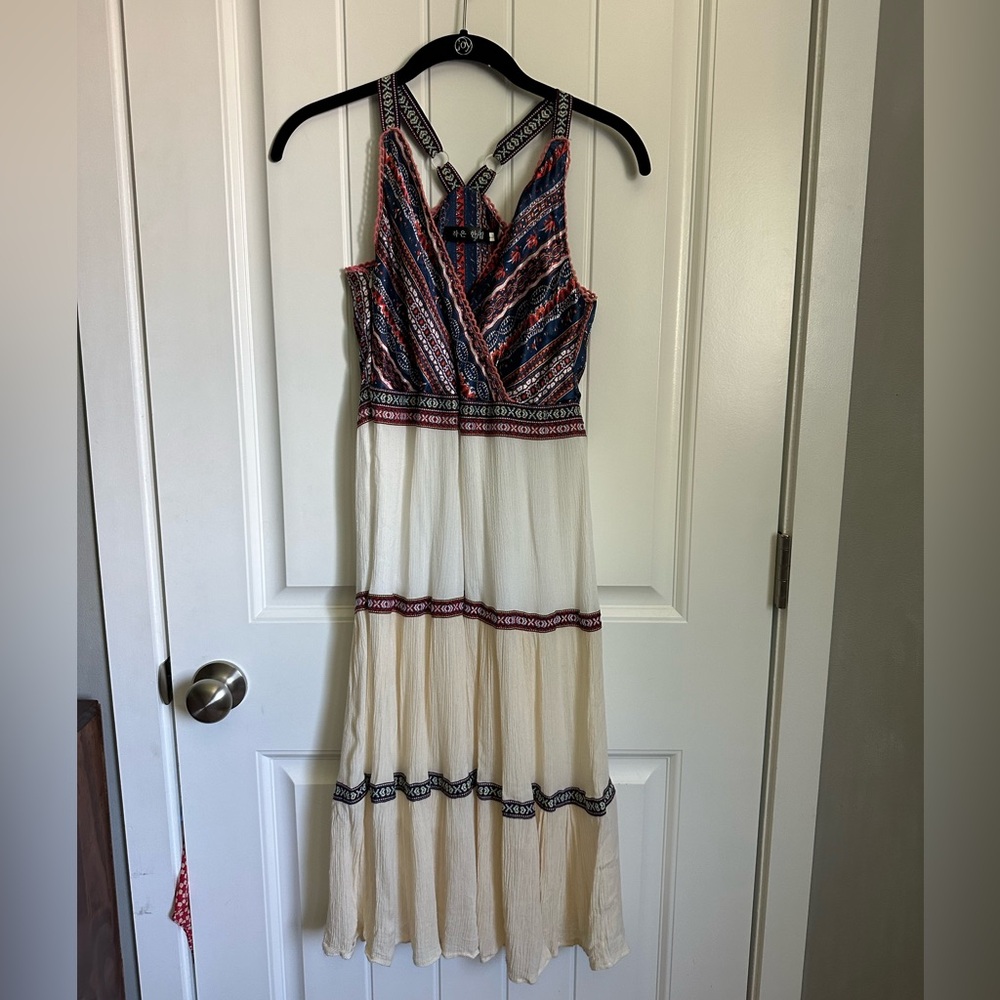 Boho Chic Mid-Calf Length Dress – Adjustable Straps, Fits Size S to M